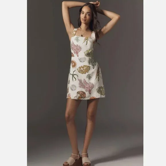 ALÉMAIS Sea Sleeveless Linen Mini Dress Lace-Up Jellyfish 2 NWT Anthropologie - Picture 3 of 8